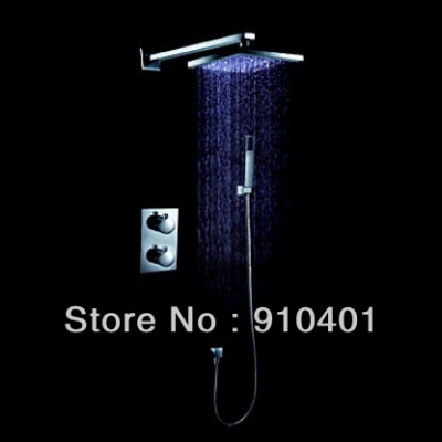 Luxury 3 Color Changing LED 8" Shower Head Thermostatic Mixer Valve Rain Shower Set Faucet Mixer Tap Chrome