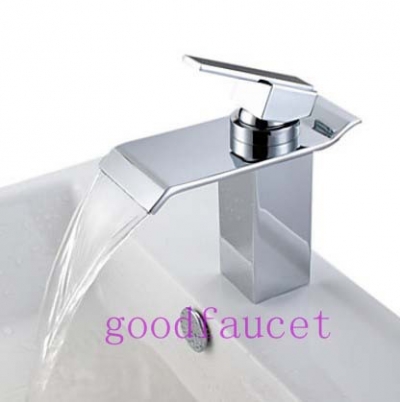 NEW Polished chrome copper bathroom waterfall faucet single handle vessel sink mixer tap deck mounted water faucet [Chrome Faucet-1441|]