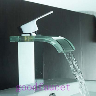 NEW Wholesale / retail bathroom glass waterfall faucet deck mounted single handle mixer vessel sink tap chrome [Chrome Faucet-1442|]