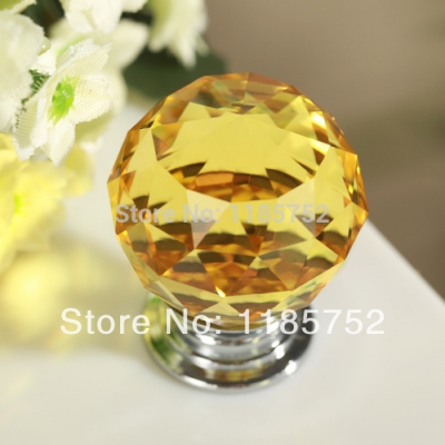 Top Quality 40mm Zinc Alloy Crystal Ball Sparkle Glass Cabinet Knobs Handles Drawer Cupboard Door Pulls Yellow 5PCS/LOT [Knobs-5|]