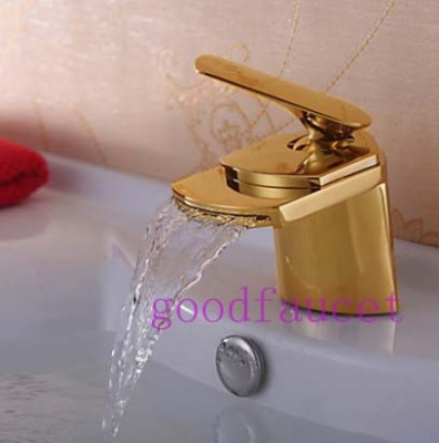 Wholesale / Retail NEW Ti-PVD Solid Brass Faucet Waterfall Bathroom Sink Faucet Single Handle Golden Mixer Tap