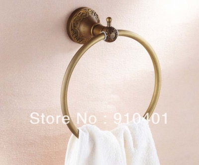 Wholesale And Retail Promotion Antique Brass Art Flower Carved Towel Ring Holder Towel Rack Bar Wall Mounted