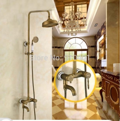 Wholesale And Retail Promotion Antique Brass Exposed Wall Mounted Rain Shower Faucet Swivel Spout Mixer Tap
