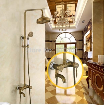 Wholesale And Retail Promotion Antique Brass Exposed Wall Mounted Rain Shower Faucet Swivel Spout Mixer Tap [Antique Brass Shower-577|]