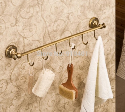 Wholesale And Retail Promotion Antique Brass Square Bathroom Towel Coat Hooks Robe Hook Hanger 6 Hooks Hangers [Hook & Hangers-3116|]