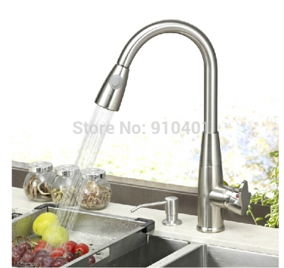 Wholesale And Retail Promotion Brushed Nickel Pull Out Kitchen Faucet Single Hanlde Deck Mounted Sink Mixer Tap [Brushed Nickel Faucet-752|]