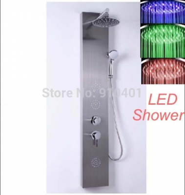 Wholesale And Retail Promotion Brushed Nickel Shower Column LED 10"LED Shower Head Massage Jets W/ Hand Shower