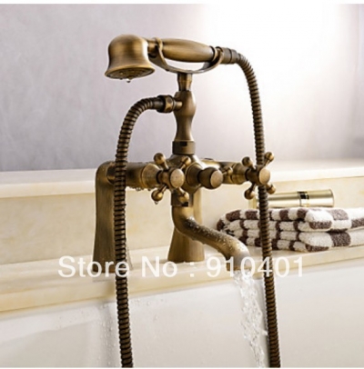 Wholesale And Retail Promotion Deck Mounted Antique Brass Bathroom Tub Faucet Dual Handles Mixer Tap 2 Handles [Deck Mounted Faucet-2589|]