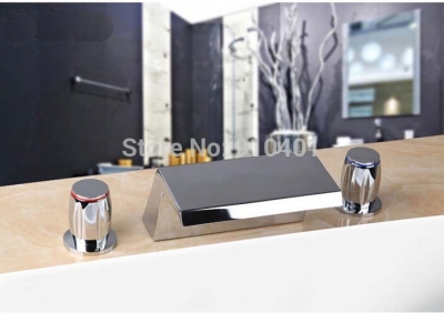 Wholesale And Retail Promotion Deck Mounted Chrome Brass Waterfall Bathroom Tub Faucet Dual Handles Sink Mixer