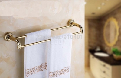 Wholesale And Retail Promotion Embossed Golden Brass Wall Mounted Towel Rack Holder Bathroom Shelf Towel Bar [Towel bar ring shelf-5126|]