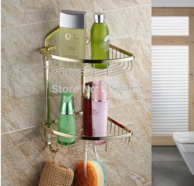 Wholesale And Retail Promotion Golden Bathroom Shelf Shower Cosmetic Caddy Basket Shelf Dual Tiers Corner Shelf [Storage Holders & Racks-4476|]