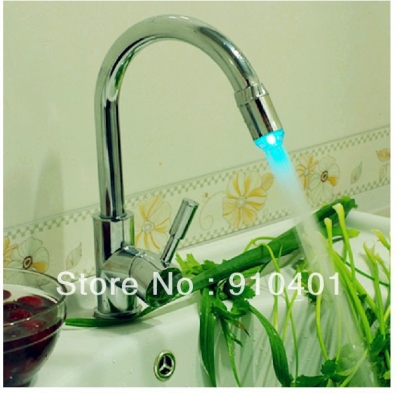 Wholesale And Retail Promotion LED Color Changing Deck Mounted Chrome Brass Kitchen Faucet Swivel Spout Mixer