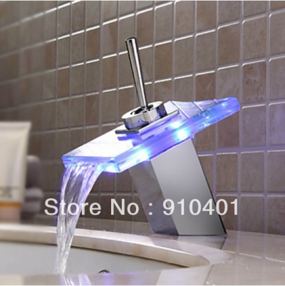 Wholesale And Retail Promotion LED Color Changing Waterfall Bathroom Faucet Chrome Brass Vanity Sink Mixer Tap [LED Faucet-3209|]