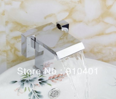 Wholesale And Retail Promotion Luxury Deck Mounted Waterfall Bathroom Basin Faucet Dual Handles Sink Mixer Tap [Chrome Faucet-1276|]