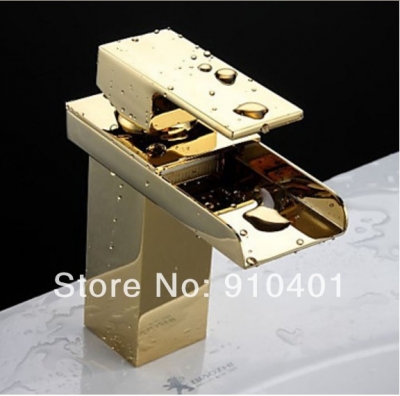 Wholesale And Retail Promotion Luxury Golden Finish Solid Brass Bathroom Waterfall Basin Faucet Single Hanlde