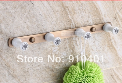 Wholesale And Retail Promotion NEW Antique Brass Bathroom Shower Wall Rack Hooks Towel Coat Hat Ceramic Hangers [Hook & Hangers-3093|]