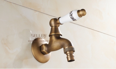 Wholesale And Retail Promotion NEW Antique Brass Washing Machine Cold Faucet Wall Mounted Sink Tap Small Faucet [Washing Machine Faucet-5250|]