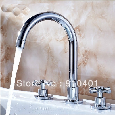 Wholesale And Retail Promotion NEW Deck Mounted Chrome Brass Bathroom Basin Faucet Swivel Spout Sink Mixer Tap [Chrome Faucet-1213|]