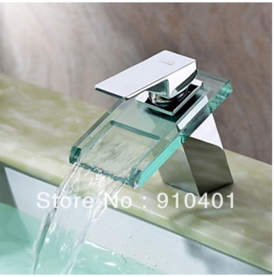 Wholesale And Retail Promotion NEW Deck Mounted Modern Square Bathroom Waterfall Faucet Vanity Sink Mixer Tap [Chrome Faucet-1329|]