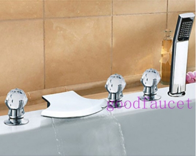 Wholesale And Retail Promotion NEW Deck Mounted Waterfall Bathtub Faucet W/ Crystal Handles 5PCS Mixer Tap Set [5 PCS Tub Faucet-261|]