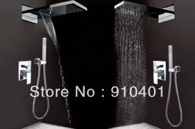 Wholesale And Retail Promotion NEW Luxury Bathroom Waterfall Rainfall Large Shower Faucet Set With Hand Shower [Chrome Shower-2174|]