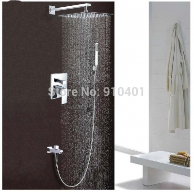 Wholesale And Retail Promotion NEW Luxury Large Square 12" Rain Shower Faucet Set Bathtub Mixer Tap Hand Shower [Chrome Shower-2050|]