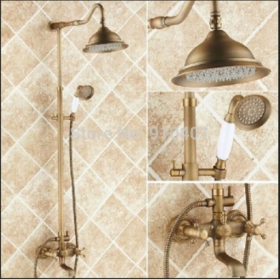 Wholesale And Retail Promotion NEW Wall Mounted Antique Brass 8" Rain Shower Faucet Tub Mixer Tap Shower Column