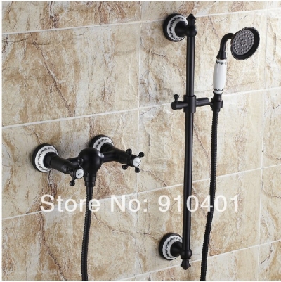Wholesale And Retail Promotion Oil Rubbed Bronze Luxury Bathroom Tub Faucet Dual Cross Handles With Hand Shower [Wall Mounted Faucet-5170|]