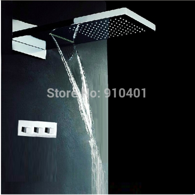 Wholesale And Retail Promotion Polished Chrome 22" Waterfall Rain Shower Faucet Set 3 Handles Valve Mixer Tap [Chrome Shower-2492|]