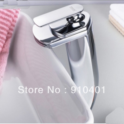 Wholesale And Retail Promotion Polished Chrome Brass Bathroom Basin Faucet Water Mixer Tap Big Waterfall Spout [Chrome Faucet-1548|]