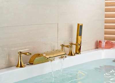Wholesale And Retail Promotion Roman Style Golden Brass Bathroom Tub Mixer Tap 5 PCS Shower Faucet Hand Unit [5 PCS Tub Faucet-145|]