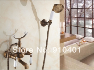 Wholesale And Retail Promotion Wall Mounted Bathroom Tub Faucet Antique Brass Ceramic Handles Sink Mixer Tap