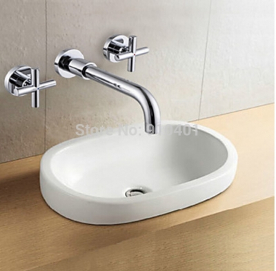 Wholesale And Retail Promotion Wall Mounted Widespread 8" Bathroom Basin Faucet Dual Cross Handles Mixer Tap [Chrome Faucet-1405|]