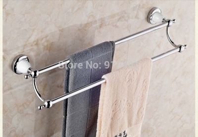 Wholesale And Retail Promotion White Painting Chrome Brass Towel Rack Holder Dual Towel Bars With Hook Hangers [Towel bar ring shelf-5121|]
