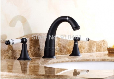 Wholesale And Retail Promotion Widespread Oil Rubbed Bronze Bathroom Faucet 8" Vanity Mixer Tap Ceramic Handles