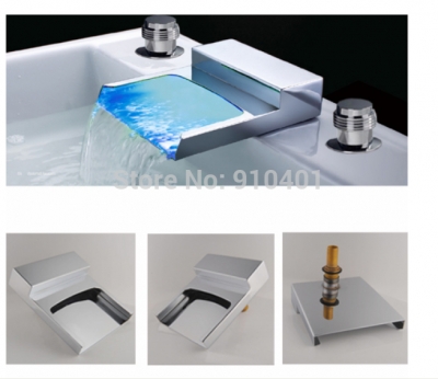 Wholesale and retail Promotion NEW LED Bathroom Waterfall Basin Faucet Widespread Dual Handles Sink Mixer Tap [LED Faucet-3162|]