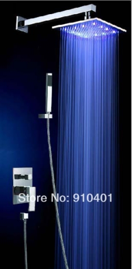 wholesale and retail Promotion Wall Mounted LED 8" Rain Shower Faucet Set Single Handle W/ Hand Shower Mixer [LED Shower-3305|]