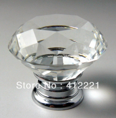 - 55pcs/lot mixed size 40mm and 50mm factory wholesale crystal glass diamond shape clear white knob handle in silver