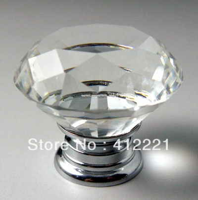 - 55pcs/lot mixed size 40mm and 50mm factory wholesale crystal glass diamond shape clear white knob handle in silver [NewProducts-11|]