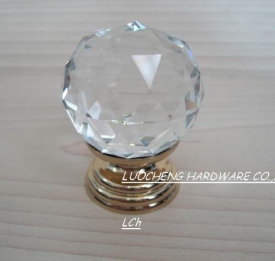 12PCS/LOT 40MM CLEAR CUT CRYSTAL CABINET KNOB WITH K-GOLD FINISH BRASS BASE