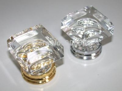 50PCS/LOT FREE SHIPPING 33MM CLEAR SQUARE CRYSTAL KNOB ON A CHROME BRASS BASE [Crystal furniture knob-80|]