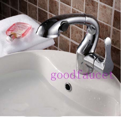 Brand new luxury bathroom single handle pull out basin faucet brass sink mixer tap chrome finish dural sprayer [Chrome Faucet-1772|]