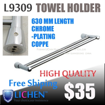 Chinese LICHEN Factory Modern Chrome plating Copper Brass Double Towel Bars Racks Bathroom Accessories Bath Fixtures L9309 [Bathroom Accessories-13|]
