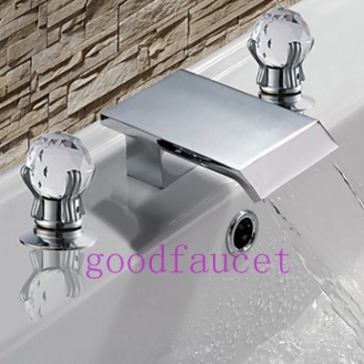 Contemporary Widespread waterfall bathroom basin faucet dual crystal handle vanity sink mixer tap [Chrome Faucet-1431|]
