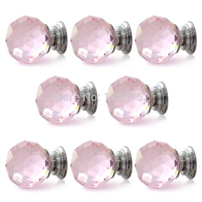 Free Shipping 10PCS Diameter 40mm Sparkle Pink Glass Crystal Cabinet Pull Drawer Handle Kitchen Door Wardrobe Cupboard Knob