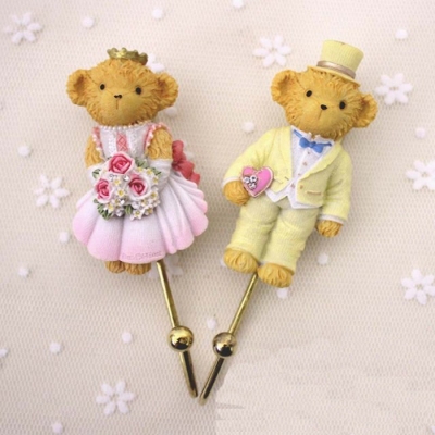 Korean style fashion wedding bear resin hook for hanging clothes towels, colored drawing aesthetic resin metal coat Robe hooks [ClothesHooks-76|]