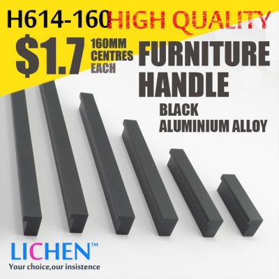 LICHEN 160m centres Black oxidation Aluminium alloy Furniture handle H614-160 Cabinet Drawer handle [Furniture Handle-69|]