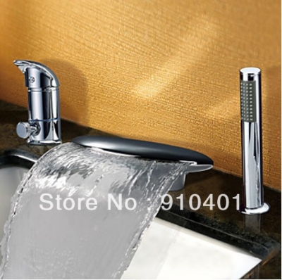 Luxury 3pcs Chrome Bathtub Faucet Waterfall Deck Mounted Mixer Tap With Shower Sprayer