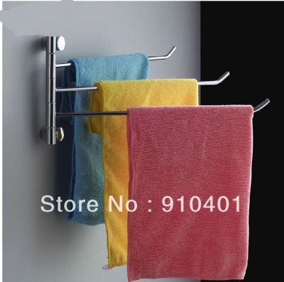 Wholdsale And Retail Promotion Luxury Chrome Brass Wall Mounted Bathroom Towel Rack Swivel 3 Towel Bars Holder [Towel bar ring shelf-4597|]