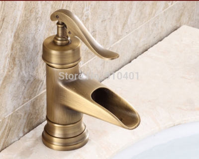 Wholesale And Retail Promotion Antique Brass Waterfall Bathroom Basin Faucet Deck Mounted Vanity Sink Mixer Tap